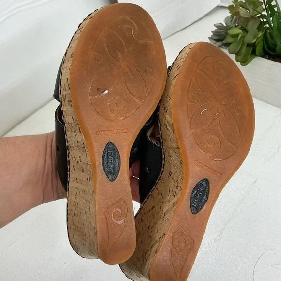 Born Black and Tan Wedge Sandals - Picture 3 of 5